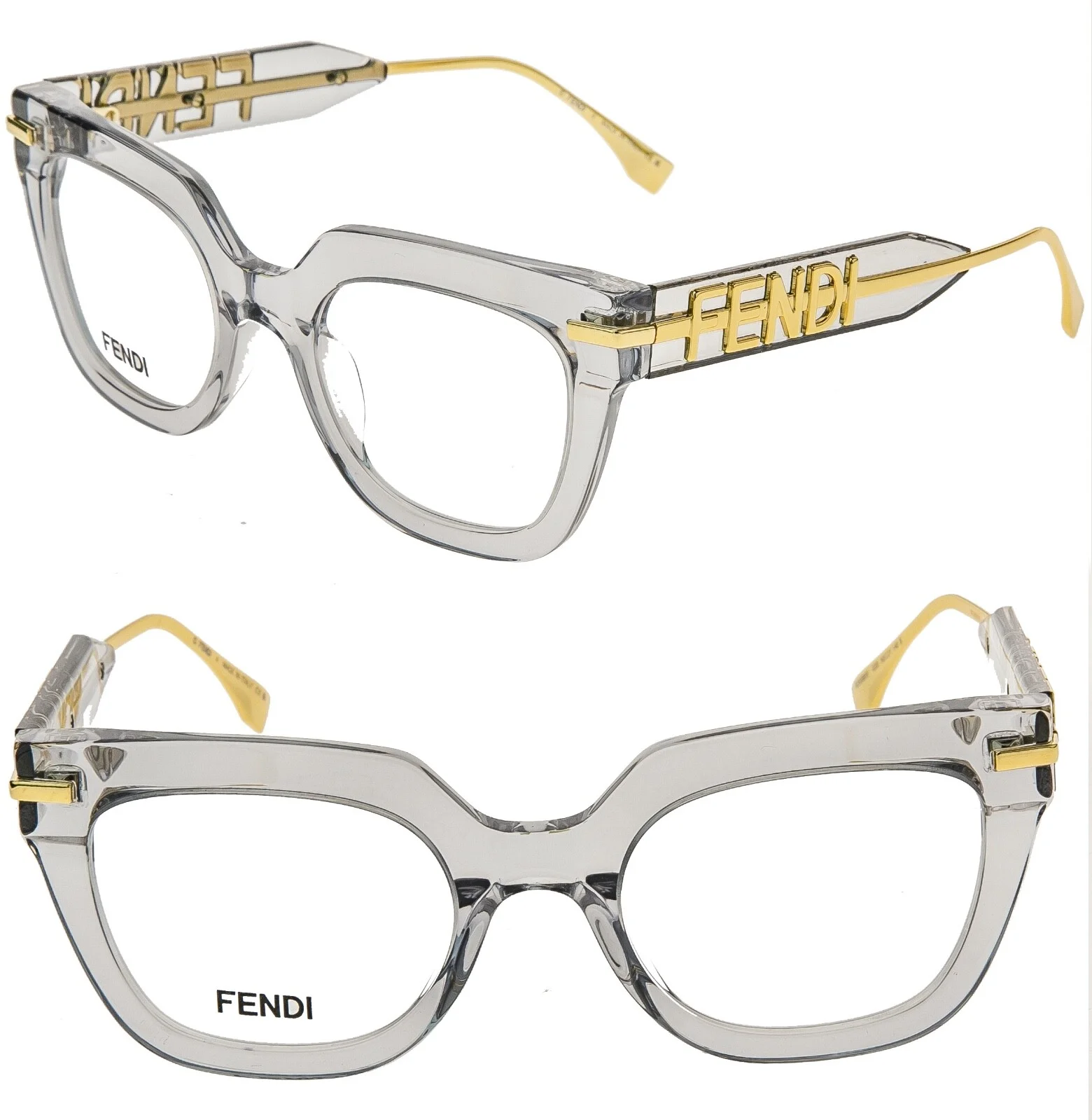 FENDI FENDIGRAPHY HOBO LOGO 50065 001 Gray Crystal Eyeglass Frame 50mm FE50065I
