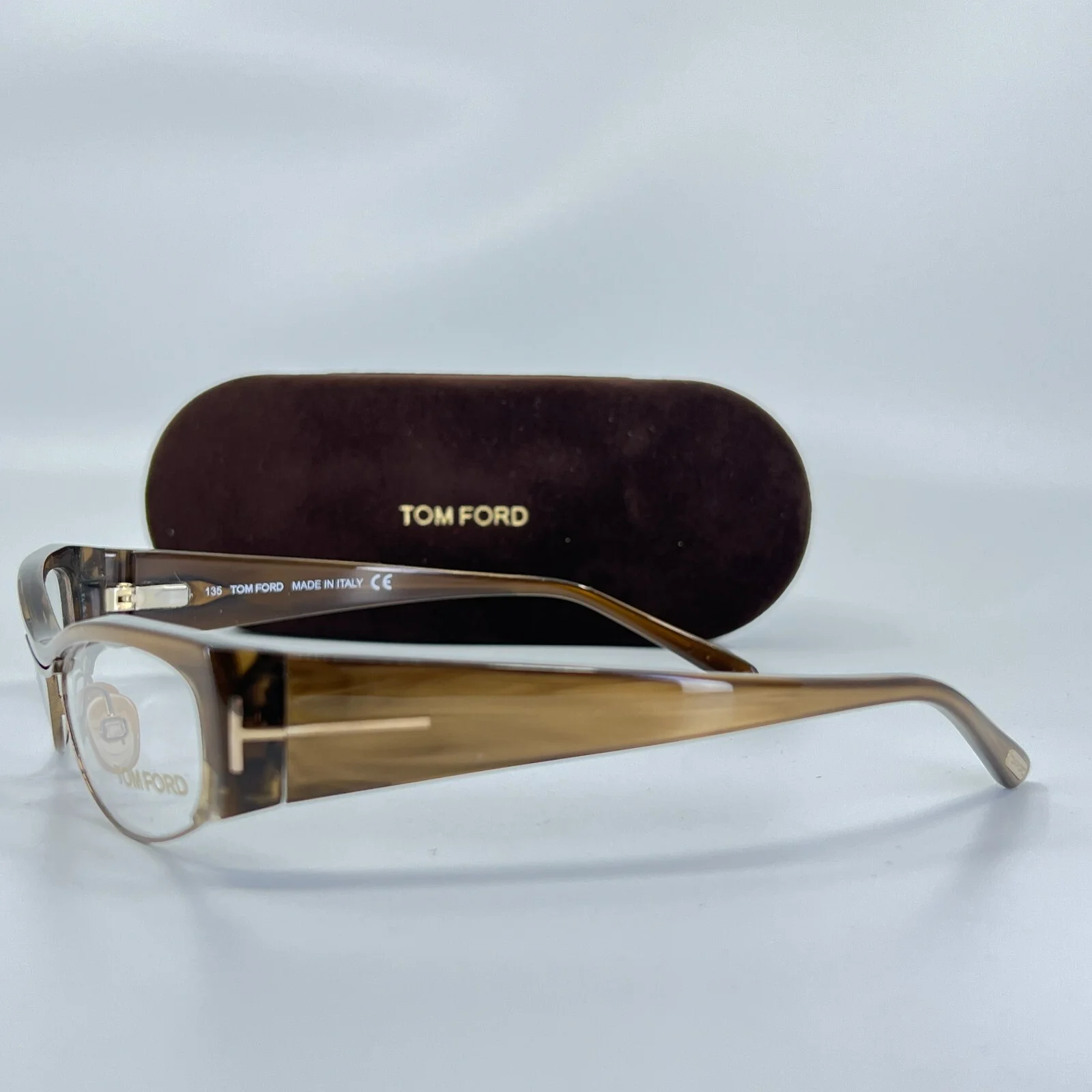 Tom Ford Eyeglasses Frames TF5076 U61 Brown Horn Gold Cat Eye Full Rim 51-16-135 2