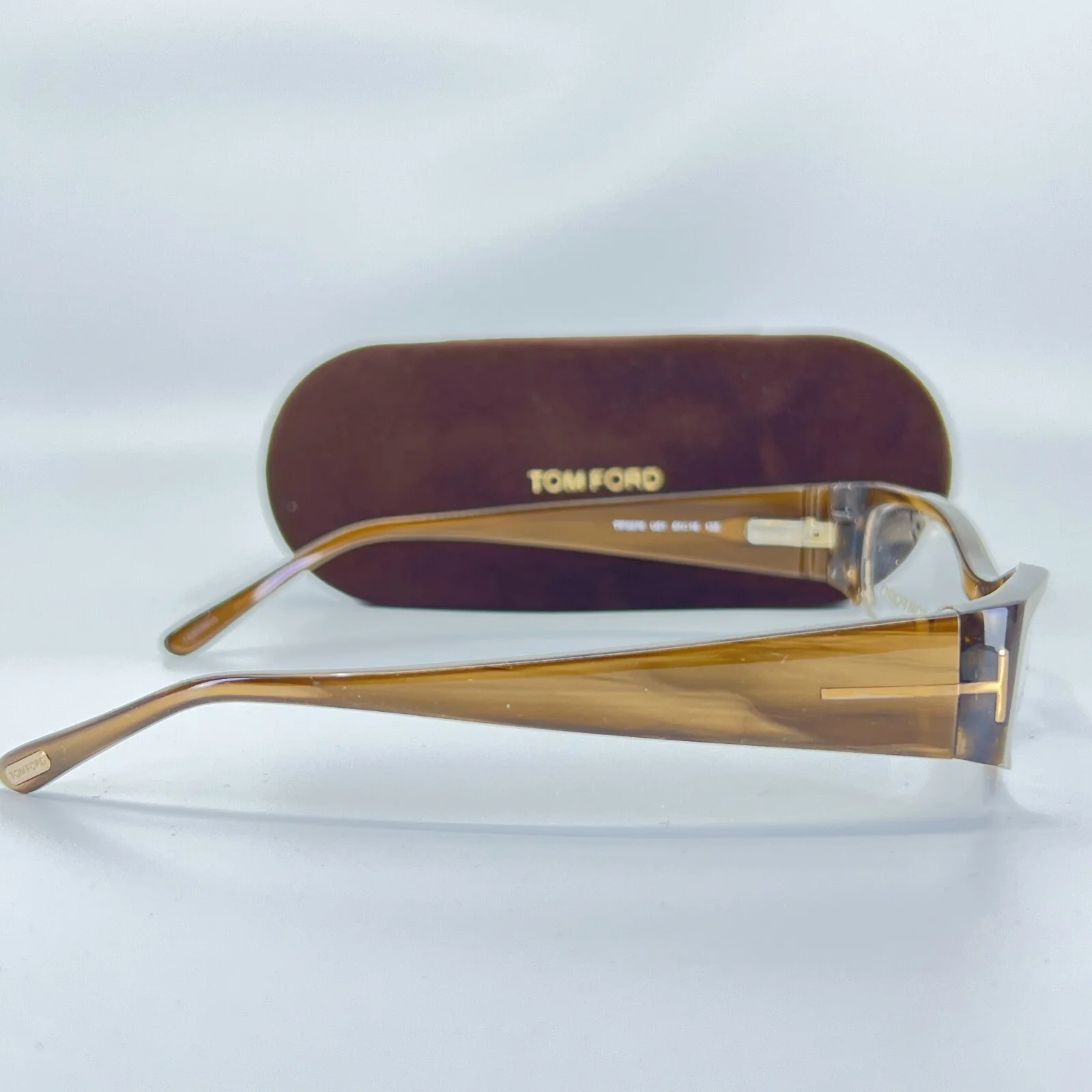 Tom Ford Eyeglasses Frames TF5076 U61 Brown Horn Gold Cat Eye Full Rim 51-16-135 3